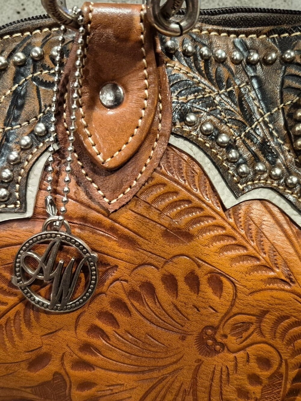 American West Desert Wildflower Leather Boho Satchel Crossbody - Picture 4 of 11